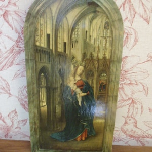 Madonna Kirche Kunstdruck Jan van Eyck Holzbild Bild Religion Katholisch Christ Jesus Christentum