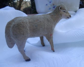 Antique sheep, nativity sheep, nativity animal, nativity figure, animal figure, figurine, nativity scene, flocked sheep, brocante, Christmas decoration, Christmas, country house, cottage