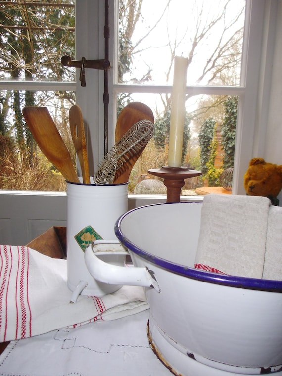 Sieb Küchensieb Nudelsieb Emaille Weiß Küchendeko Brocante Cottage Landhaus