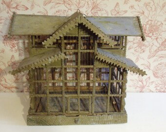 Antik Vogelkäfig Vogelvilla Vogelhaus Brocante Shabby Handarbeit Unikat Antiquität Vogel Holzkäfig Käfig Brocante French Landhaus Cottage