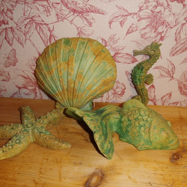Sea Maritime Starfish Seahorse Shell Fish Handmade Unique Lake Craftsmanship Made of Clay Artist Work Vintage Home Decor Decoration Old