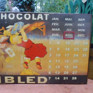Ewiger Kalender Blech CHOCOLAT IBLED Vintage Wandbild Blechbild Metallschild Schild Landhaus Cottage Schokolade