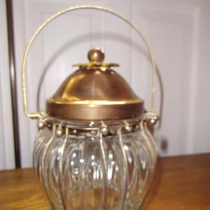 Antik Art Deco Bonboniere mit Spieluhr Konfektglas Deckeldose Glasdose Glas Behälter Keksdose Brocante Landhaus Cottage