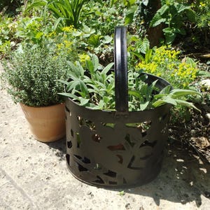 Metall Topf Übertopf Henkeltopf Vogel Brocante Windlicht Vlumentopf Pflanzentopf Eimer Garten Terrasse Landhaus