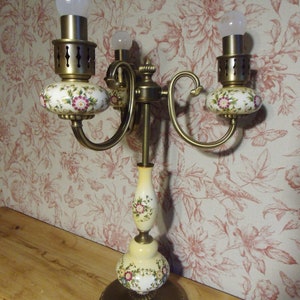 Kaiser Leuchten Tischlampe Tischleuchter Lampe Landhaus 50er Floral Porzellan Krakelee Leuchter Handbemalt Landhaus Cottage Vintage Vintage