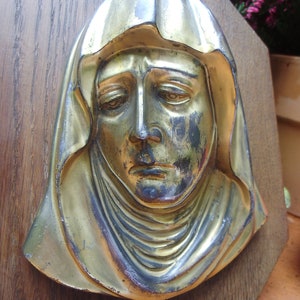Madonna Relief Wandbild Metall Bild Brocante Holz Holzbild Sakral Wanddrelief Mutter Gottes