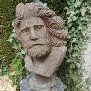 Antik Eisen Büste Kopf Mann Kunst Objekt Figur Skulptur Gartenskulptur Garten Gartenfigur Brocante Dichter Künstler Landhaus