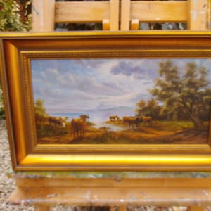 Ölgemälde Ölbild Gemälde Bild Wandbild Kuh Kühe See Landschaft Bayern Cottage Landhaus
