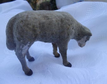 Antique sheep, nativity sheep, nativity animal, nativity figure, animal figure, figurine, nativity scene, flocked sheep, brocante, Christmas decoration, Christmas, country house, cottage