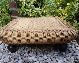 Antik Fußhocker Geflecht Korb  Korbhocker Flechthocker Brocante Hocker Schemel Handarbeit Landhaus Cottage