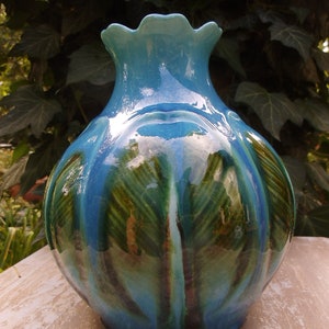 Vintage Hutschenreuther Vase Blumenvase Türkis Blau Grün Pfauenfeder Mid Century Exotik Porzellanvase Porzellan Brocante Landhaus