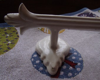 Antik Handtuchhalter Handtuchstange Fleur de lys Frankreich Gusseisen Emaille Weiß Landhaus Cottage