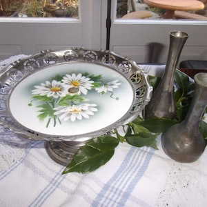 Antik Jugendstil Fußschale Margeriten BMF Teller Tafelaufsatz Schale Petit Fours Konfektschale Muffinständer Landhaus Cottage Bayern