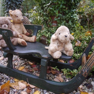 Antik Schlitten Holzschlitten Weihnachtsschlitten Puppen Bären Teddybär Brocante Weihnachtsdeko Landhaus Cottage