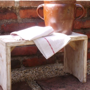 Antik Holzhocker Hocker Schemel Holzschemel Fußhocker Brocante Bauernhaus  Weiß Shabby Landhaus Cottage