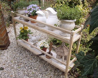 Antique flower bench, flower stand, plant stand, flower tiered stand, flower table, country house, shabby chic cottage