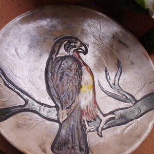 Teller Zierteller Greifvogel Vogel Relief Obstteller Kunsthandwerk Landhaus Cottage