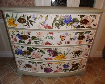 Chest of drawers, side table, console, sideboard, cabinet, striped, shabby chic, floral, country style, cottage, vintage, sideboard, drawers