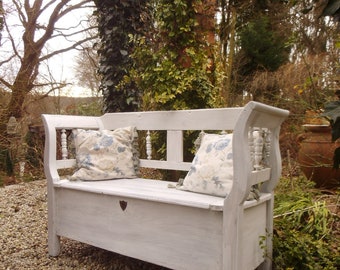 Antique Biedermeier chest bench chest shabby bench white brocante wooden bench country house cottage