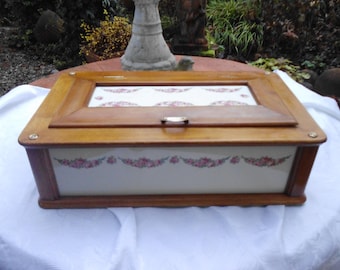 Vintage Farmhouse Style Solid Oak Wood Bread Box W16xh12.5xd10.5
