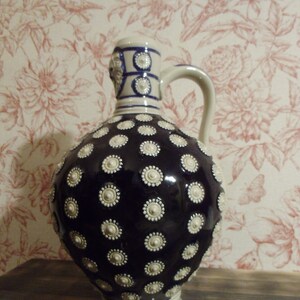 Großer Krug Ton Keramik Vase Blumenvase original Gerzit Kanne Bauernhaus Landhaus Cottage Stil Vintage Brocante Shabby Chic Küche Blau Weiß