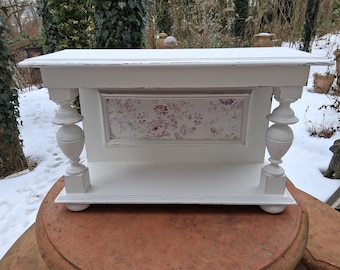 Antique bench, hallway side table, wall table, wall console, wooden console, white shabby chic, roses, brocante, country house, cottage