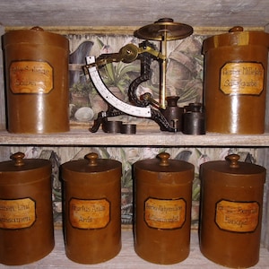 Antik 6 Apothekerdosen Deckeldosen Holzdosen Dosen Kräuter Gewürze Vorratsdose Kräuterdose Landhaus Cottage