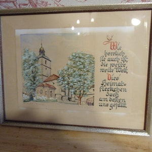 Original Aquarell  Kirche 1952  Bensen Wandbild Bild Wanddeko Vintage Brocante Landhaus Cottage