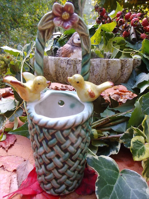 Antik Wandvase Vase Keramik Vögel Vogel Antik Brocante Keramikvase Cottage Landhaus