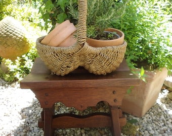 Antik Eiche Hocker Holzhocker Melkhocker Rustikal England Brocante Landhaus Bauernhaus Cottage