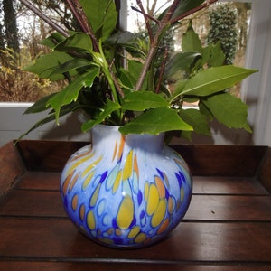 Vase Glasvase Blumenvase Vintage Bunt Tropfen Blau Handarbeit Ostern Frühlingsdeko Tischdeko Landhaus Cottage