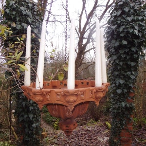 Antik Neugotik Hängelampe Kerzen Hängeleuchter Terracotta Handarbeit Kerzenhalter Kerzenständer Florenz Italien Wintergarten Brocante