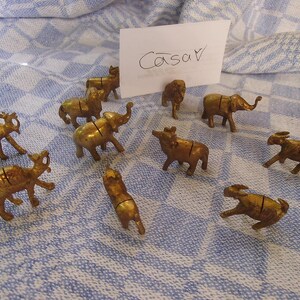 11 MINIATUR Messingtiere Miniatur Tischkarten Kartenhalter Löwe Elefant Ziege Kamel Messing