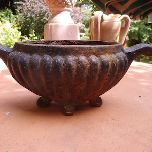 Antique Jardiniere from France Solid Iron Brocante Shabby Chic Patina Rust Cottage Country Farm