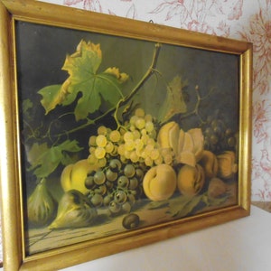 Bild Früchtestillleben Öldruck  Holzrahmen Bilderrahmen Vintage Deko Wandbild Landhaus Cottage