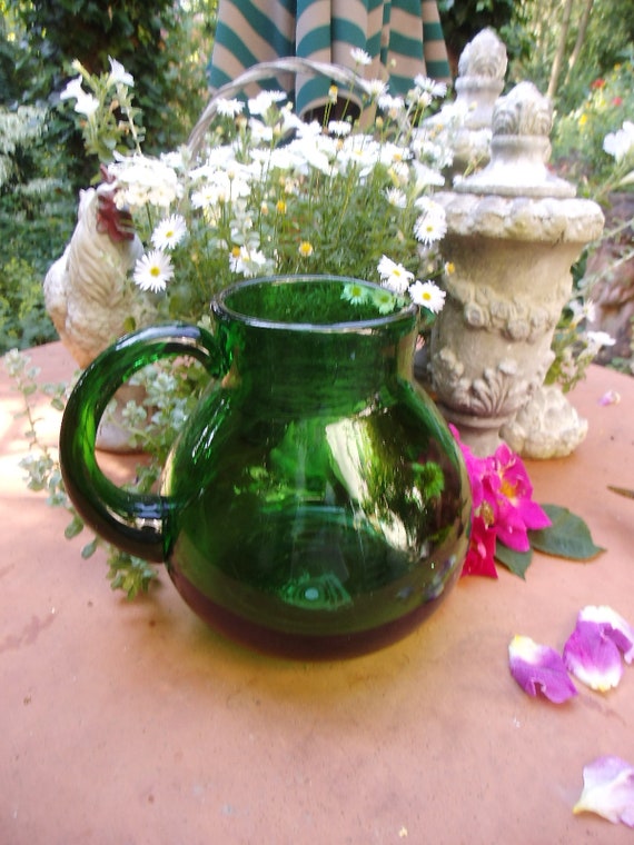Vintage Vase Glasvase Krug Glaskrug Glas Vintage Brocante Saftkrug Grün Blumenvase Wasserkrug Landhaus Cottage