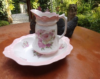 Waschschüssel Schale Waschkrug Waschgarnitur Waschset England Staffordshire James Kent Krug Wasserkrug Bad Badezimmer Romantik  Cottage