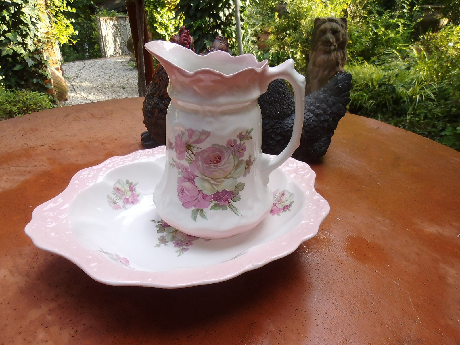 Waschschüssel Schale Waschkrug Waschgarnitur Waschset England Staffordshire James Kent Krug Wasserkrug Bad Badezimmer Romantik  Cottage