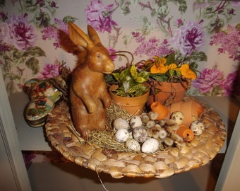 Vintage Flechtteller Schale Teller geflochten Tablett Ostern Osterdeko Frühling Dekoteller Bast Bastteller Bastschale Vintage Landhaus