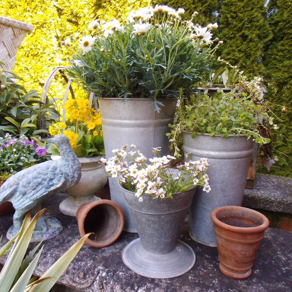 1 vase en zinc vase de jardinage magasin de fleurs chalet maison de campagne