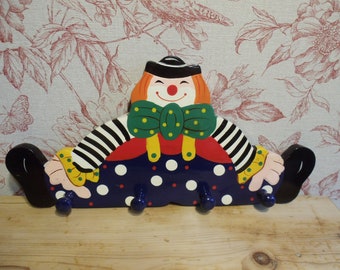 Kleiderhaken Kinderzimmer Garderobe Kindergarderobe Clown Holz Kinderkleidung Haken Hakenleiste Vintage Kinder