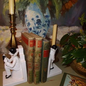 Buchstützen Buchhalter Bücher Pierrot schwarz weiß  Keramik Mid Century 70er Vintage