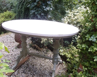 Antique Gründerzeit table wooden table oval antique shabby white green country house cottage dining table conservatory flower table