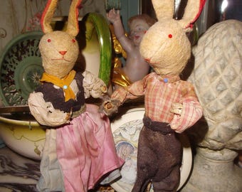 Lefton Brown Rabbit Vintage Pair of Figurines Easter Bunny H6664