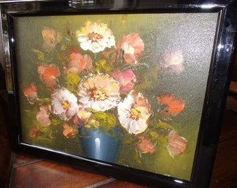 Oil painting, flower painting, picture, wall decoration, painting, brocante, vintage, blossoms, bouquet, country house, cottage