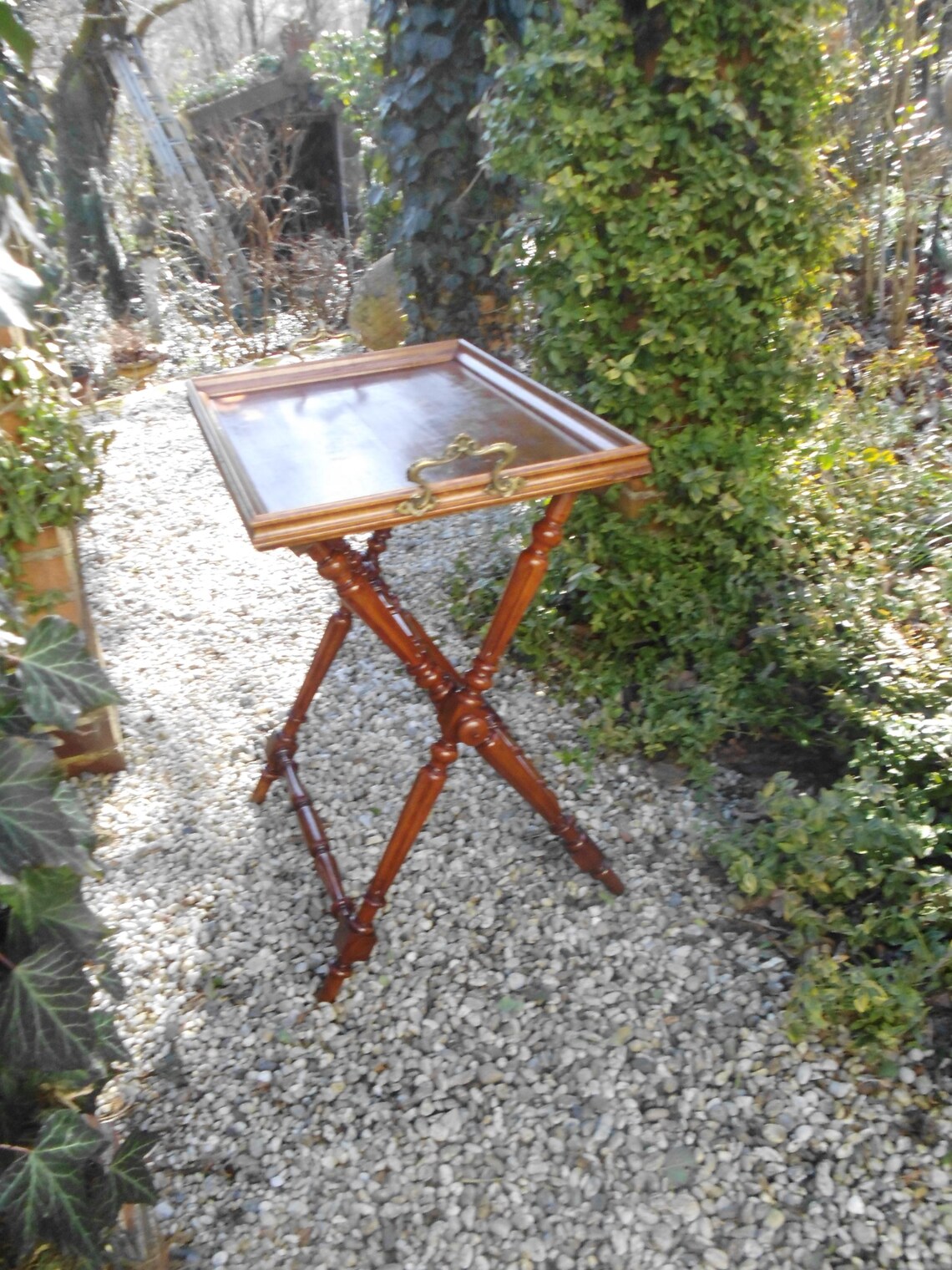 Antik Tablettisch Historismus Beistelltisch Tablett Klapptisch Bar Tisch Tischchen Brocante Holztablett, photo 2 sur 5