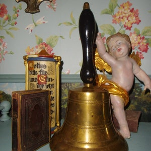 Antik Große  Messingglocke Handglocke Kirchenglocke Glocke Schulglocke Brocante Landhaus Cottage