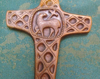 Vintage Bronze Cross, Lamb Sacrificial Lamb, Crucifix, Hand Cross, Bronze Cross, Country House, Cottage