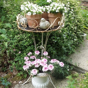 Antique Art Nouveau Iron Jardiniere Flower Stand Plant Stand Iron Stand Etagere White Brocante Shabby Country House