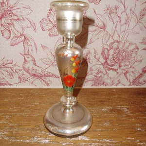 Kerzenständer Antik Original Bauernsilber Kerzenleuchter Kerzenhalter Glas Brocante Handbemalt Rarität Antiquität
